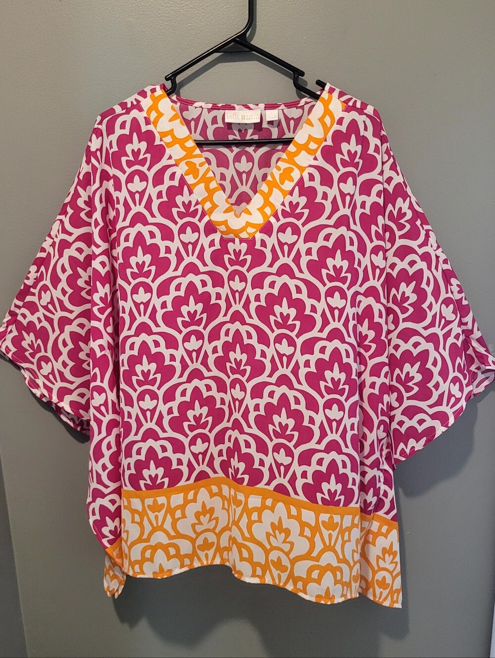 Belle By Kim Gravel Multi Colored V-Neck Tunic Poncho Top Sz Lg